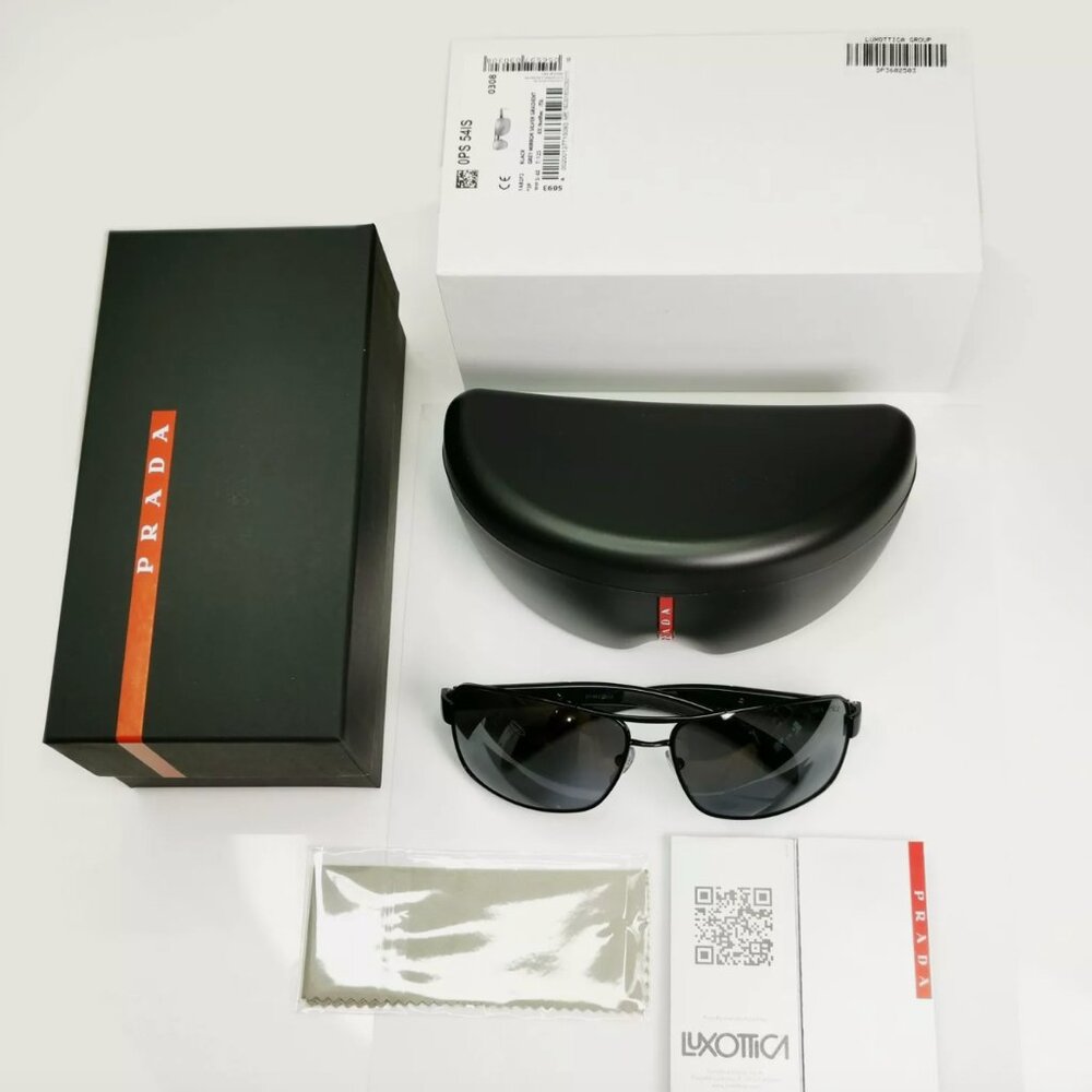 Prada Polarized Mens Sunglasses Silver Mirror Black New